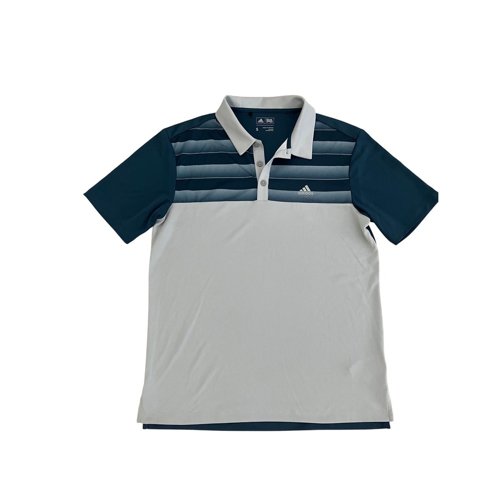 Adidas Golf Mens Small Teal Grey Colorblock Gradient Stripe Performance Polo